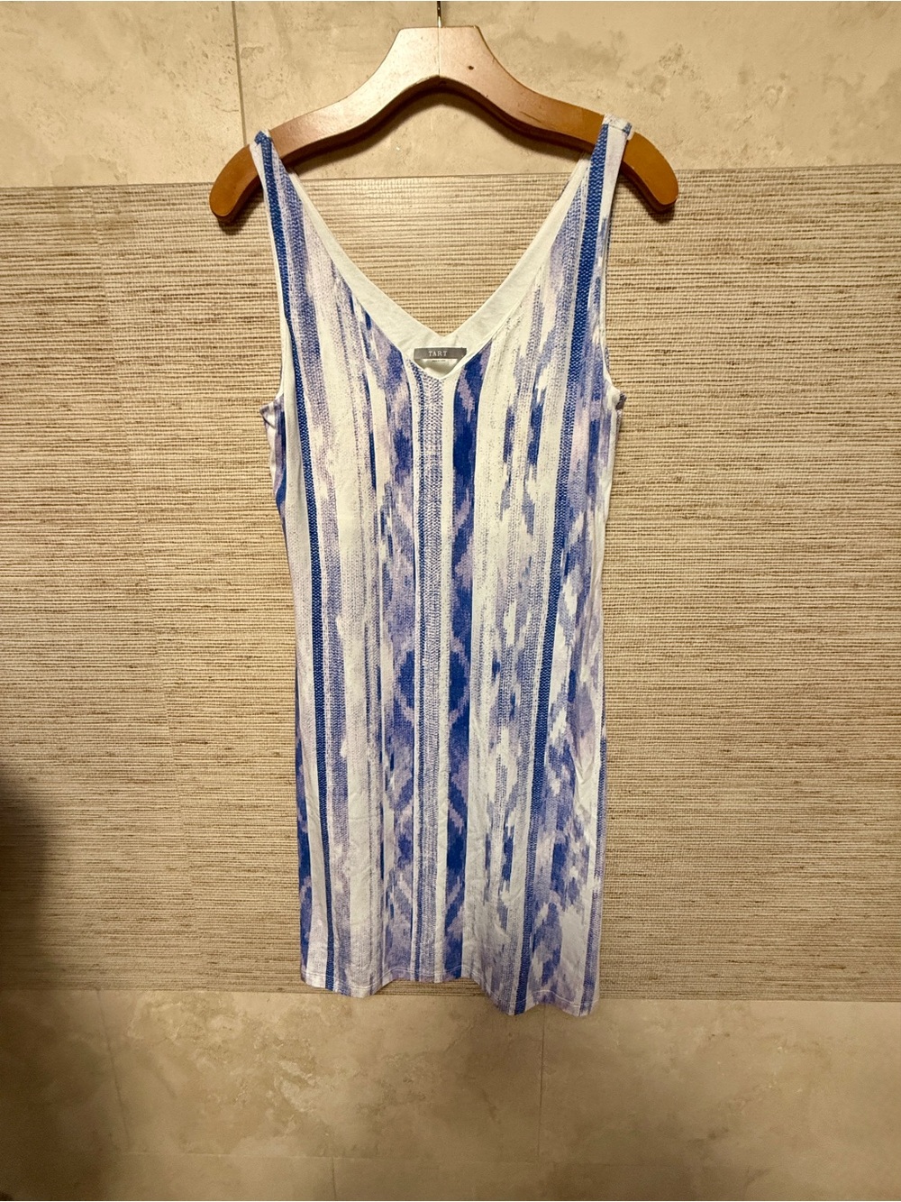 TART Blue & White Abstract Stripe V-Neck Tank Dress Size S